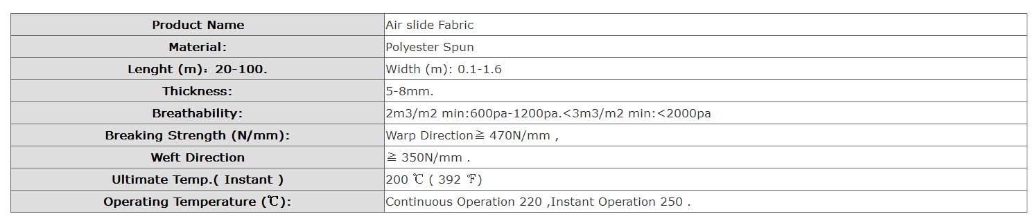 Air Slide Fabric Specification